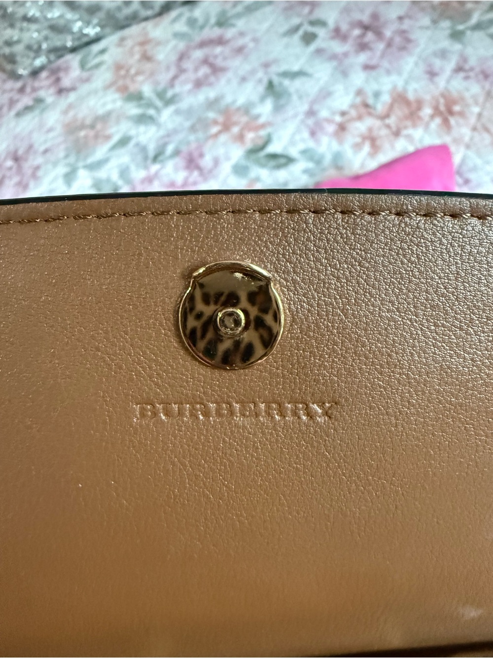 Burberry Brown Leather & Beige Check Crossbody Bag with Gold Chain - Picture 5 of 9